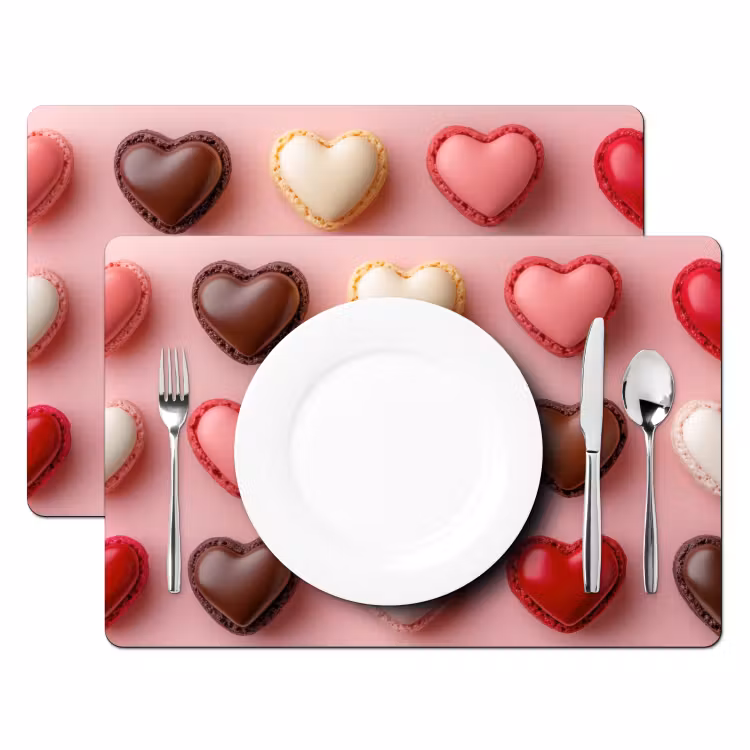 Placemat - 6 stuks - Macarons - Hartjes - Kleurrijk - Roze — 2