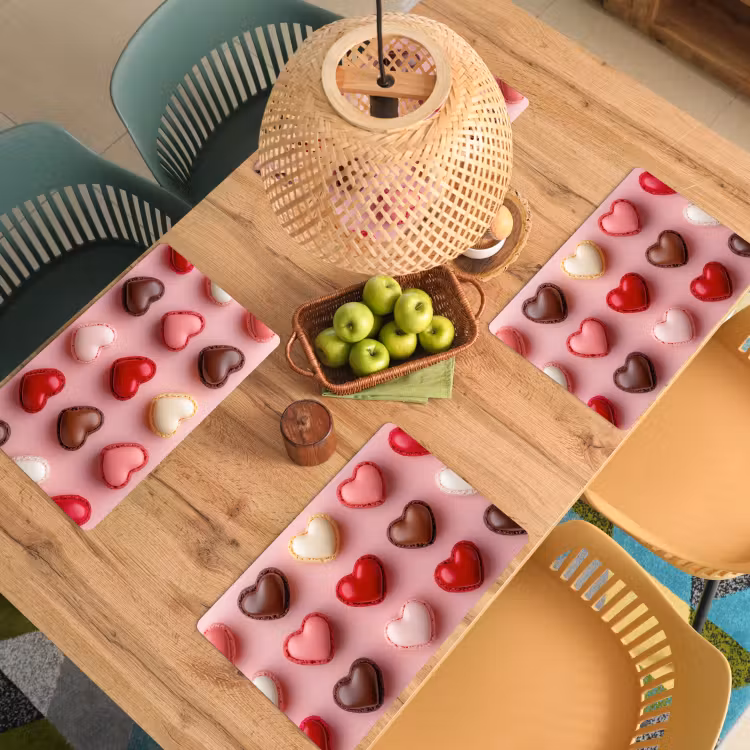 Placemat - 6 stuks - Macarons - Hartjes - Kleurrijk - Roze — 6
