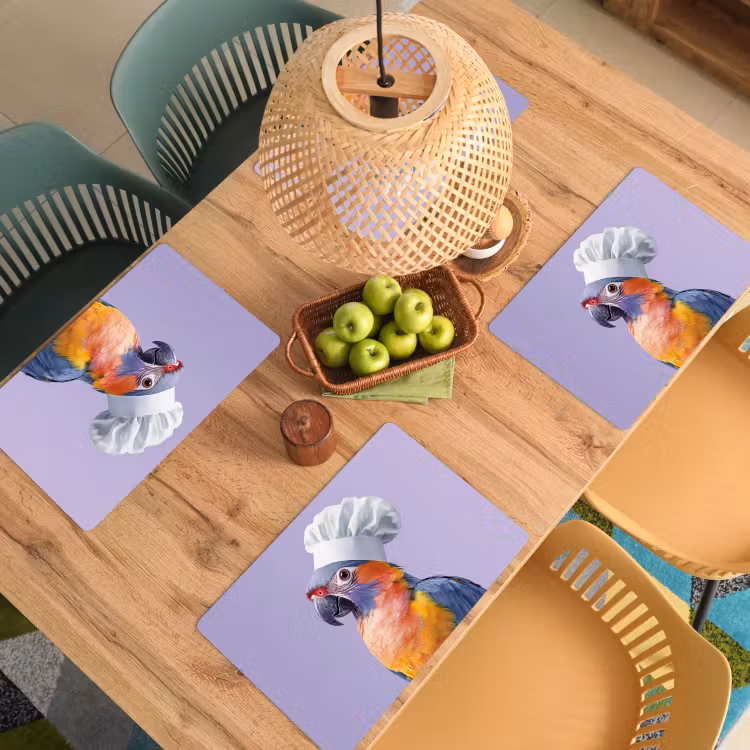 Placemat - 6 stuks - Papegaai - Koksmuts - Paars - Cute — 6