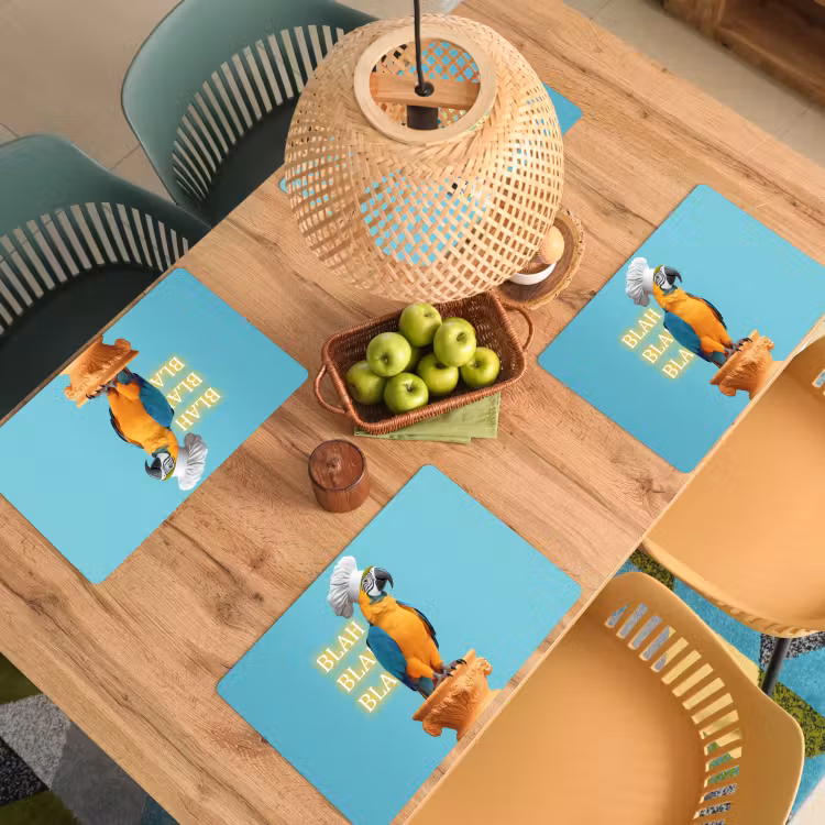 Placemat - 6 stuks - Papegaai - Koksmuts - Quote - Neon — 6