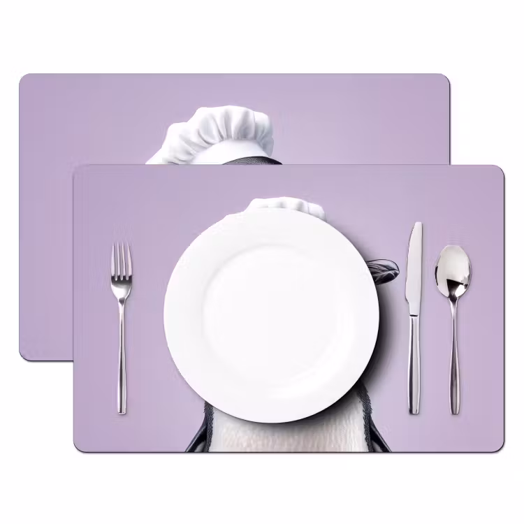 Placemat - 6 stuks - Pinguïn - Koksmuts - Lief - Paars — 2