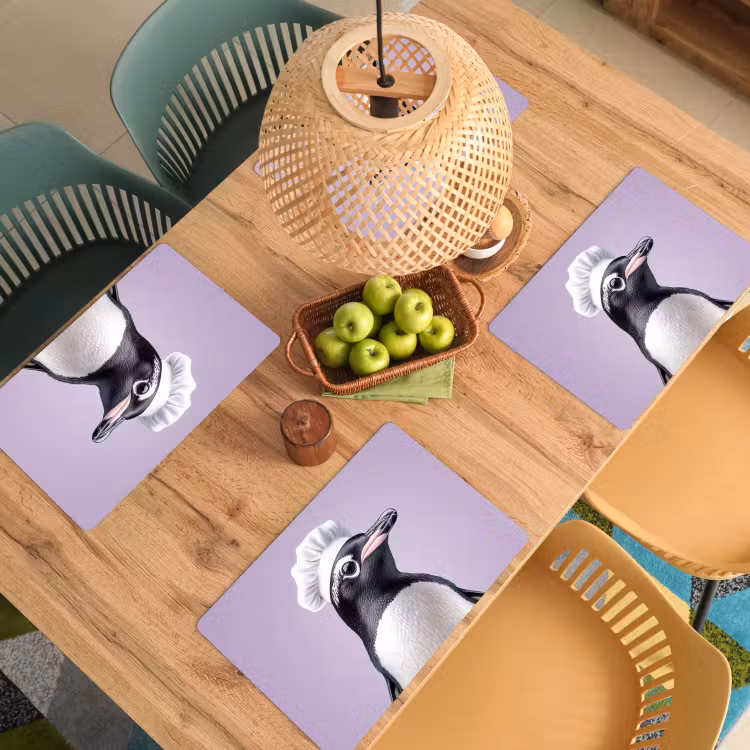 Placemat - 6 stuks - Pinguïn - Koksmuts - Lief - Paars — 6