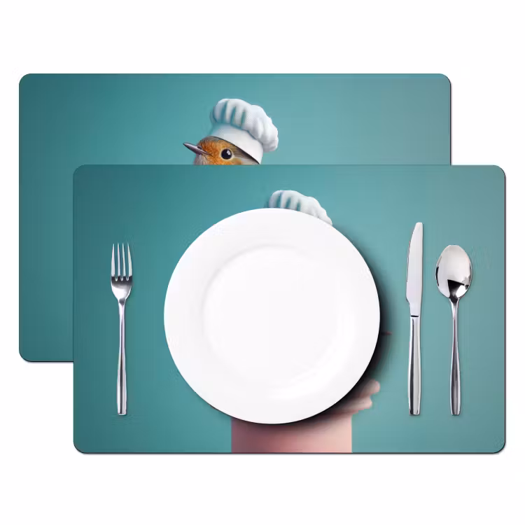 Placemat - 6 stuks - Roodborstje - Vogel - Koksmuts - Sokkel — 2