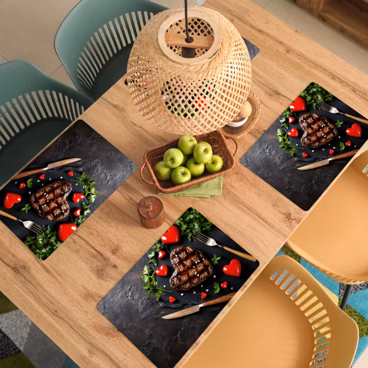 Placemat - 6 stuks - Steak - Hart - Bestek — 6