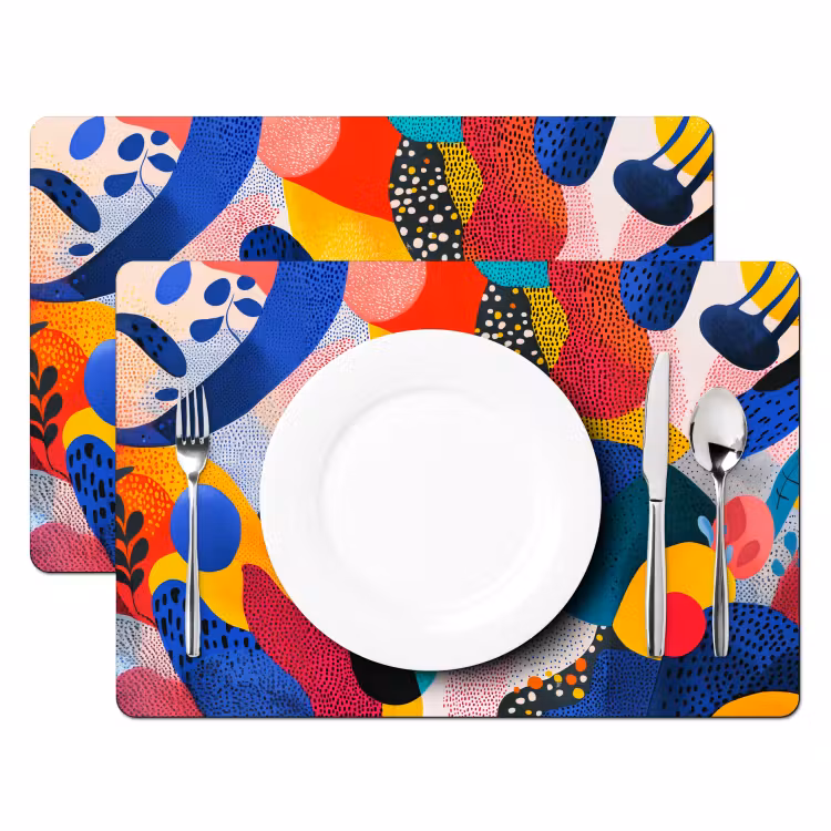 Placemat - 6 stuks - Vormen - Abstract - Stippels - Blauw — 2