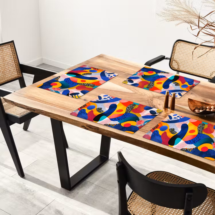 Placemat - 6 stuks - Vormen - Abstract - Stippels - Blauw — 5