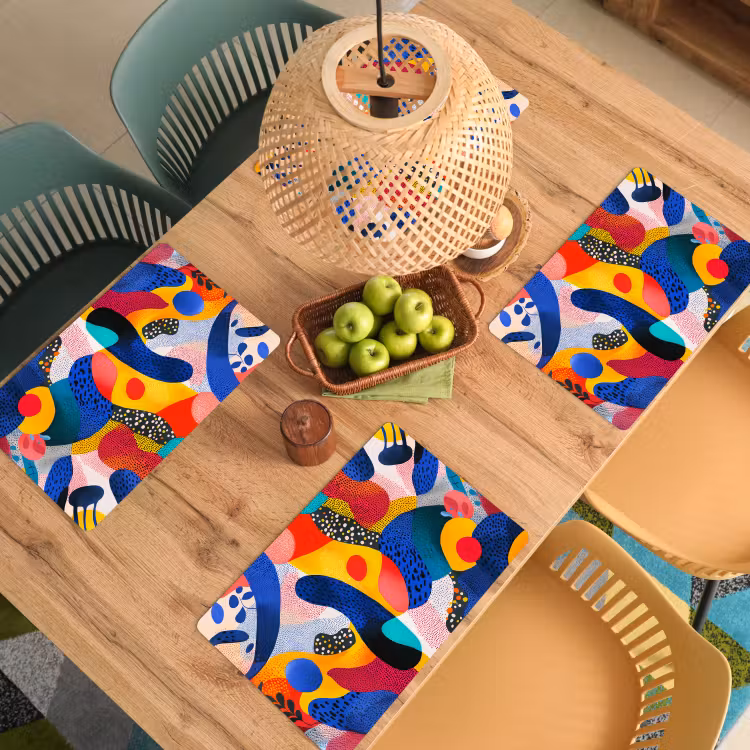 Placemat - 6 stuks - Vormen - Abstract - Stippels - Blauw — 6
