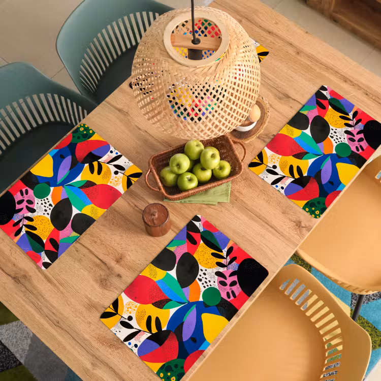 Placemat - 6 stuks - Vormen - Stippen - Kleurrijk — 6