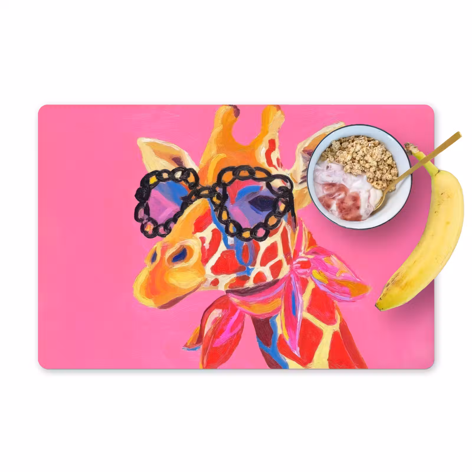 Placemat - 6 stuks - Giraf - Roze - Bril - Sjaal — 1