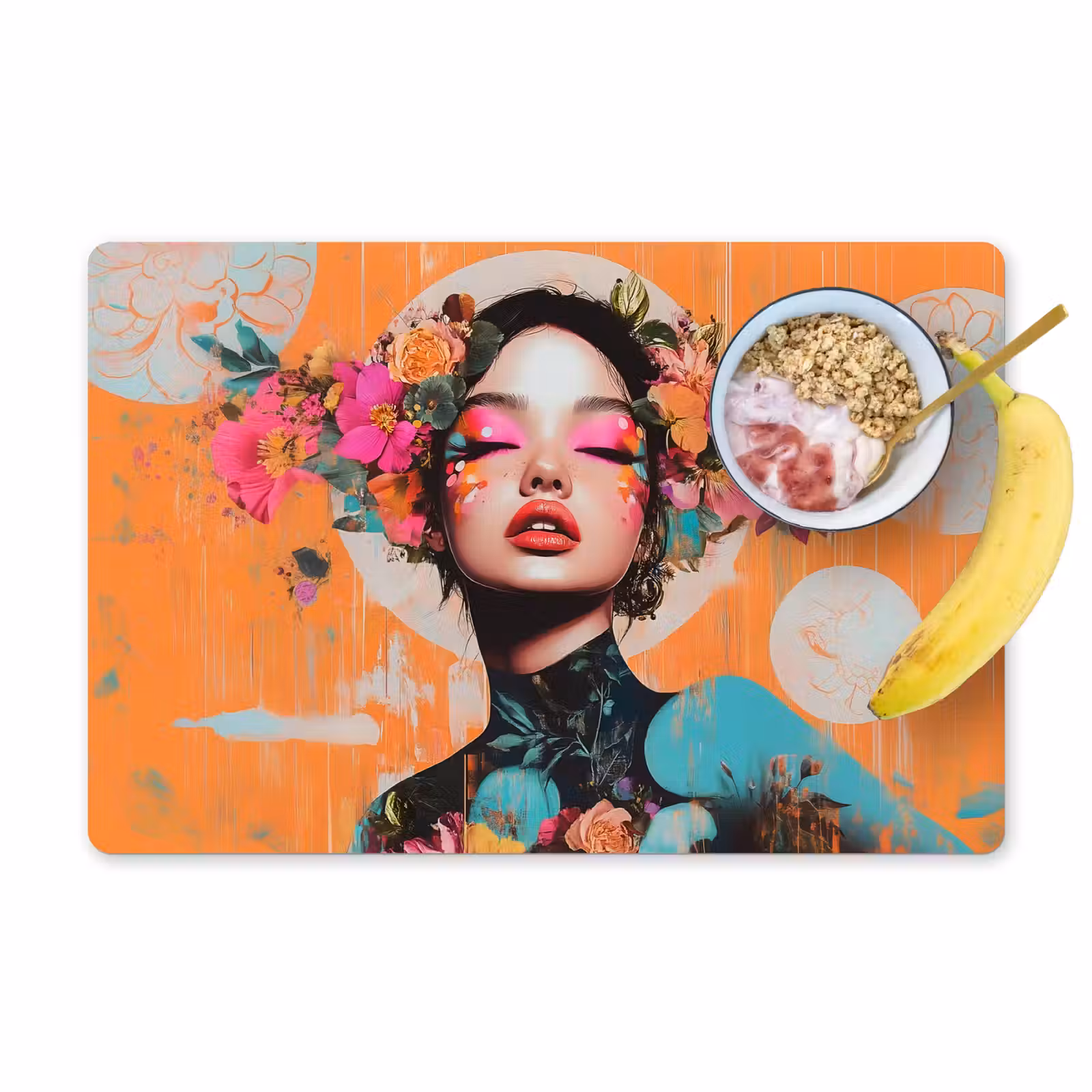 Placemat - 6 stuks - Portret - Vrouw - Abstract - Bloemen — 1