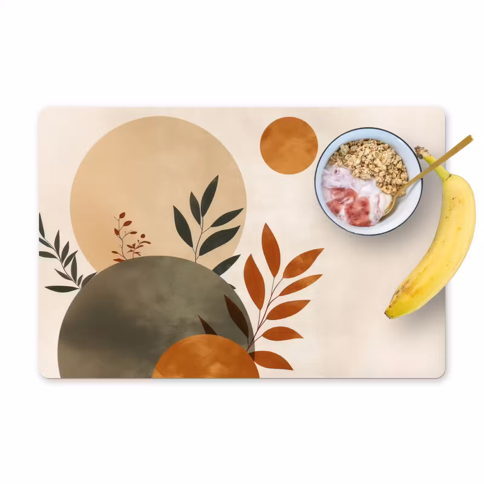 Placemat - 6 stuks - Vormen - Rond - Bladeren - Beige — 1