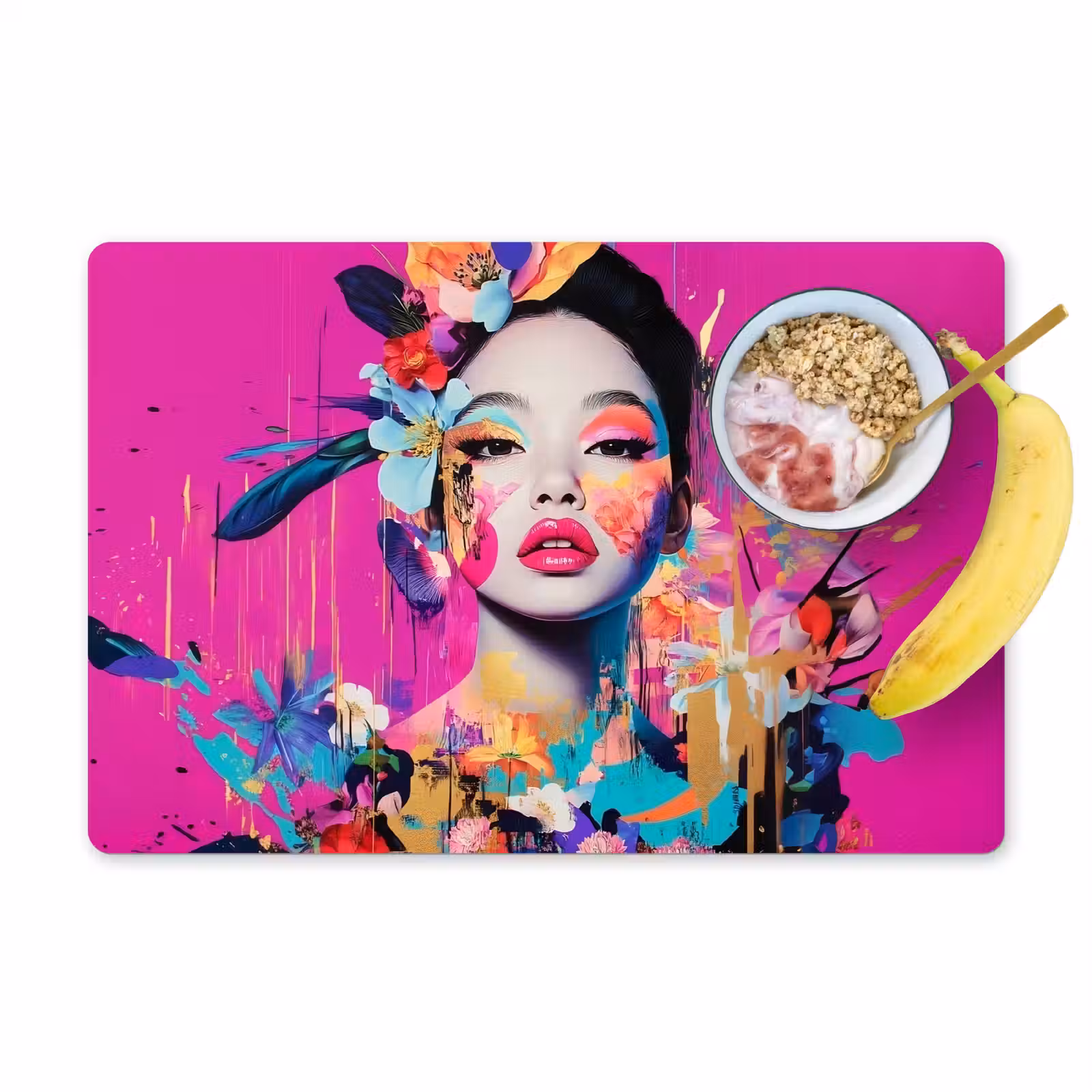 Placemat - 6 stuks - Vrouw - Portret - Abstract - Paars — 1