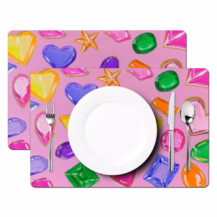 Placemat - 6 stuks - Edelstenen - Vormen - Hartje - Kleurrijk — 2