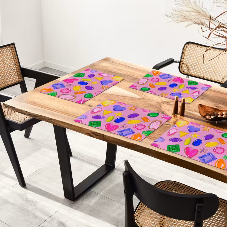 Placemat - 6 stuks - Edelstenen - Vormen - Hartje - Kleurrijk — 5