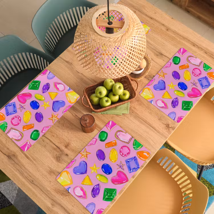 Placemat - 6 stuks - Edelstenen - Vormen - Hartje - Kleurrijk — 6