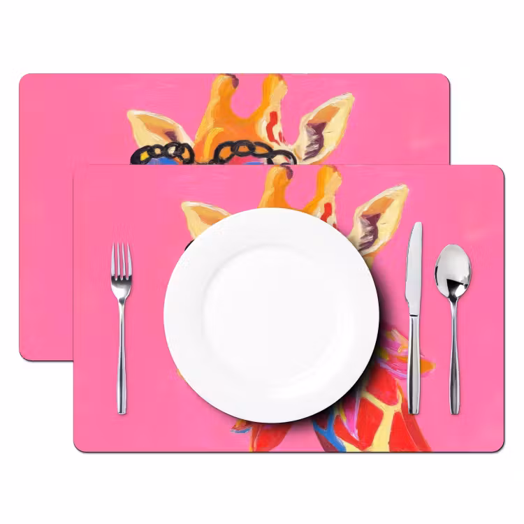Placemat - 6 stuks - Giraf - Roze - Bril - Sjaal — 2