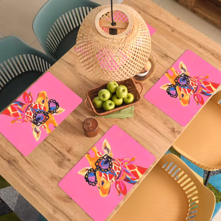 Placemat - 6 stuks - Giraf - Roze - Bril - Sjaal — 6