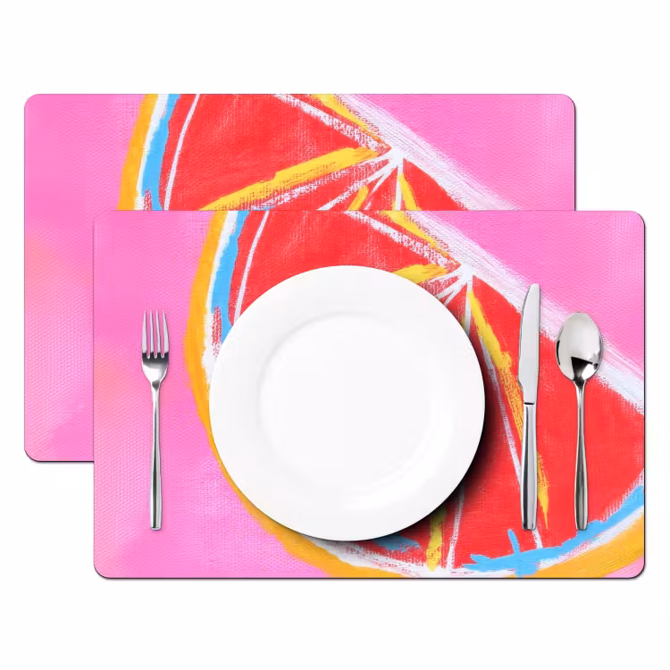 Placemat - 6 stuks - Grapefruit - Geschilderd - Roze - Strepen — 2