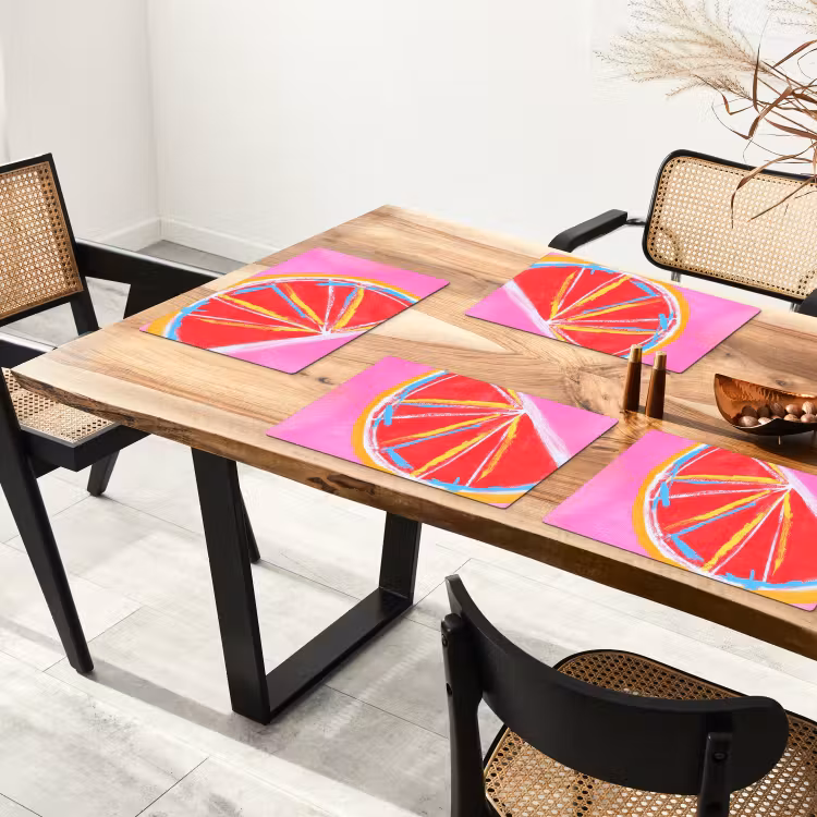 Placemat - 6 stuks - Grapefruit - Geschilderd - Roze - Strepen — 5