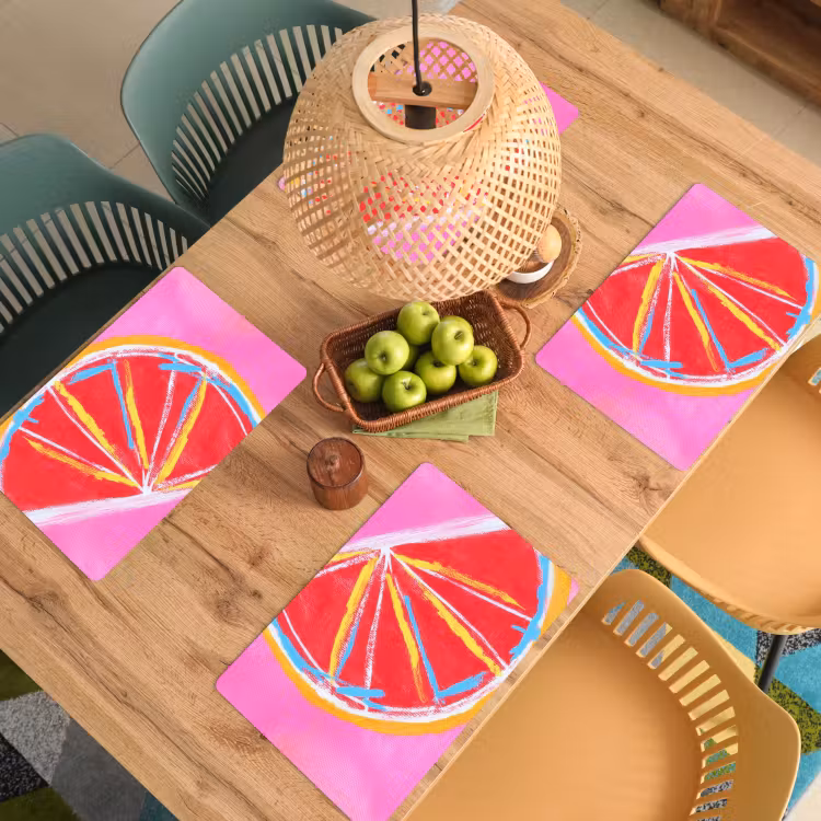 Placemat - 6 stuks - Grapefruit - Geschilderd - Roze - Strepen — 6