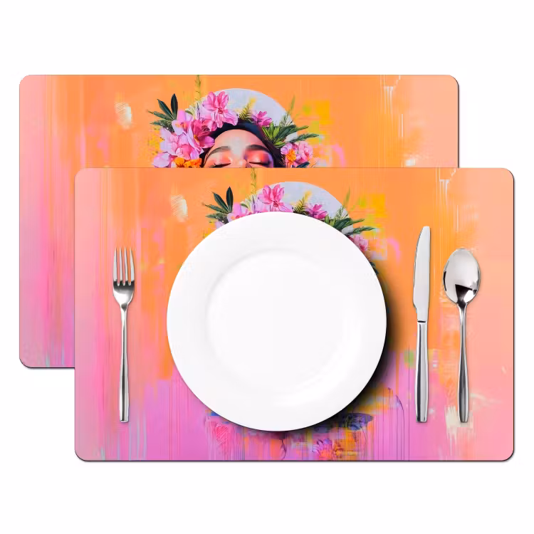 Placemat - 6 stuks - Portret - Bloemenkroon - Vrouw — 2