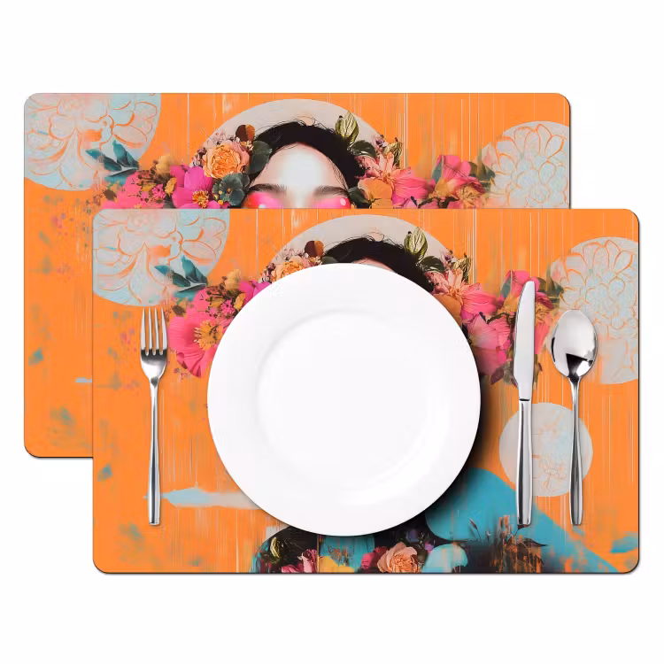 Placemat - 6 stuks - Portret - Vrouw - Abstract - Bloemen — 2