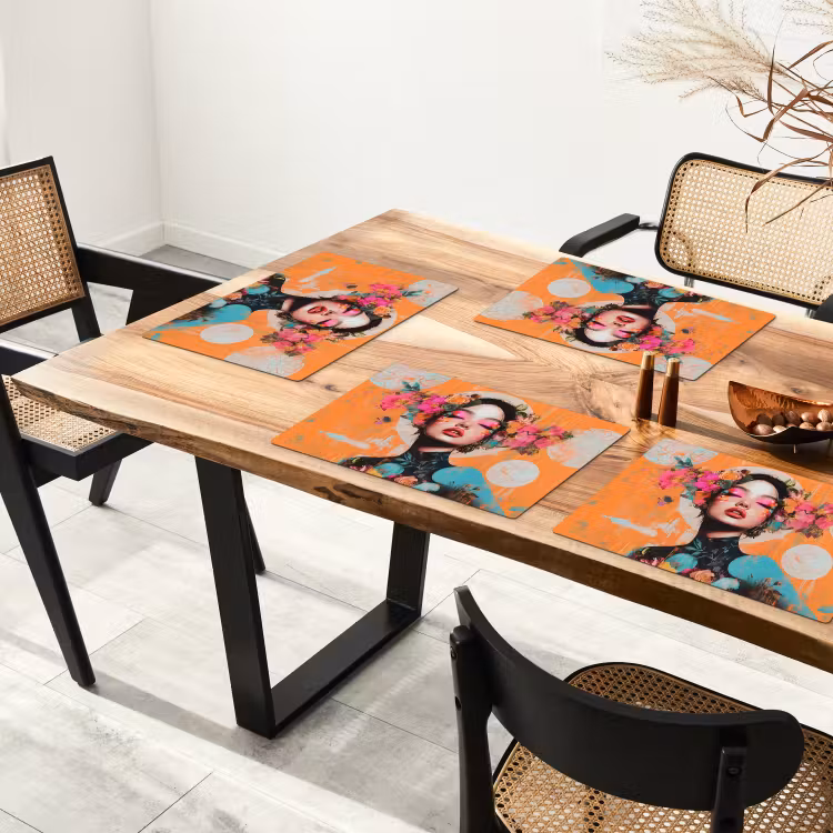 Placemat - 6 stuks - Portret - Vrouw - Abstract - Bloemen — 5