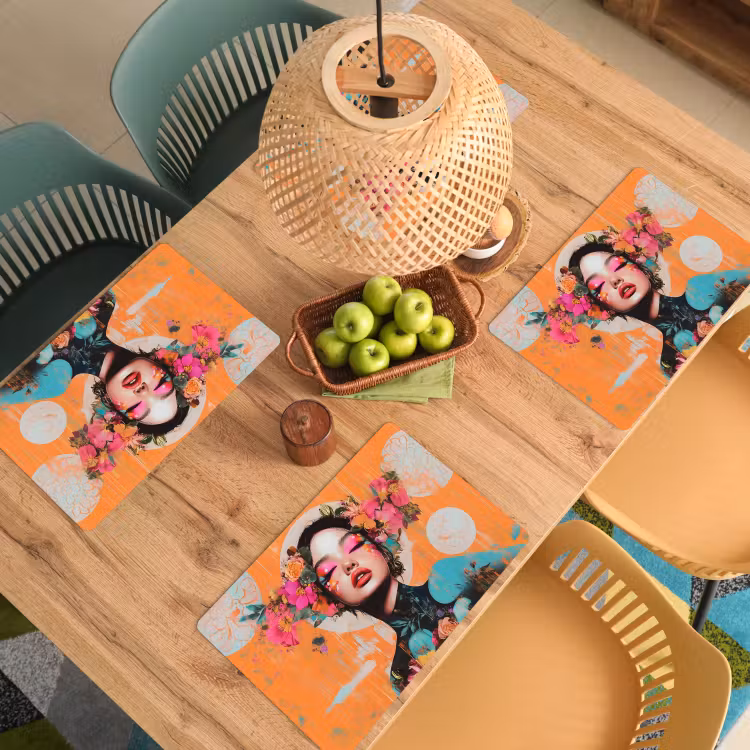 Placemat - 6 stuks - Portret - Vrouw - Abstract - Bloemen — 6