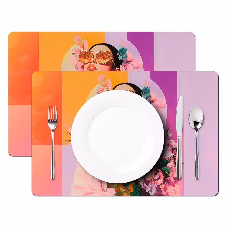 Placemat - 6 stuks - Portret - Vrouw - Abstract - Bloemen — 2