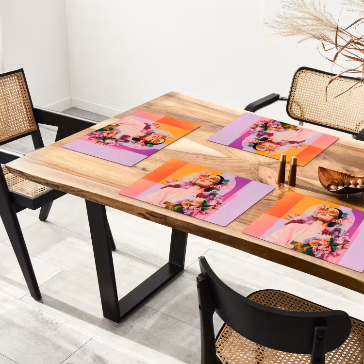 Placemat - 6 stuks - Portret - Vrouw - Abstract - Bloemen — 5