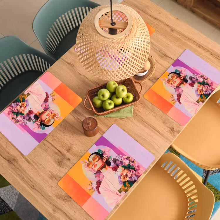 Placemat - 6 stuks - Portret - Vrouw - Abstract - Bloemen — 6