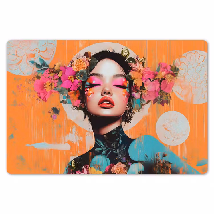 Placemat - 6 stuks - Portret - Vrouw - Abstract - Bloemen — 7