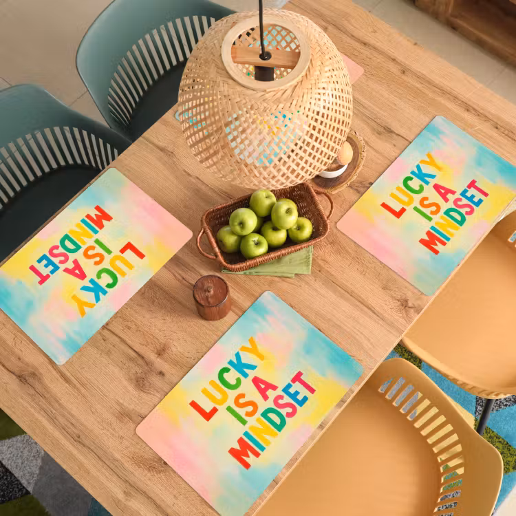 Placemat - 6 stuks - Quote - Lucky - Regenboogkleuren — 6