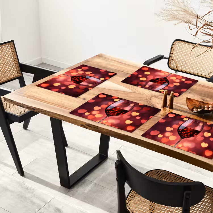 Placemat - 6 stuks - Rood - Wijn - Hartjes — 5