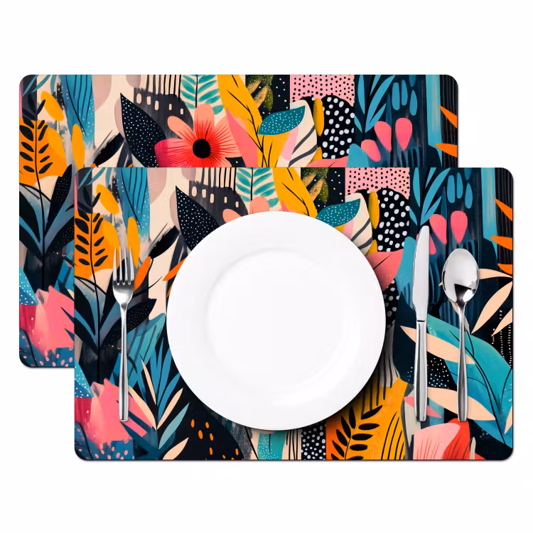 Placemat - 6 stuks - Schilderij - Abstract - Bloemen - Roze — 2