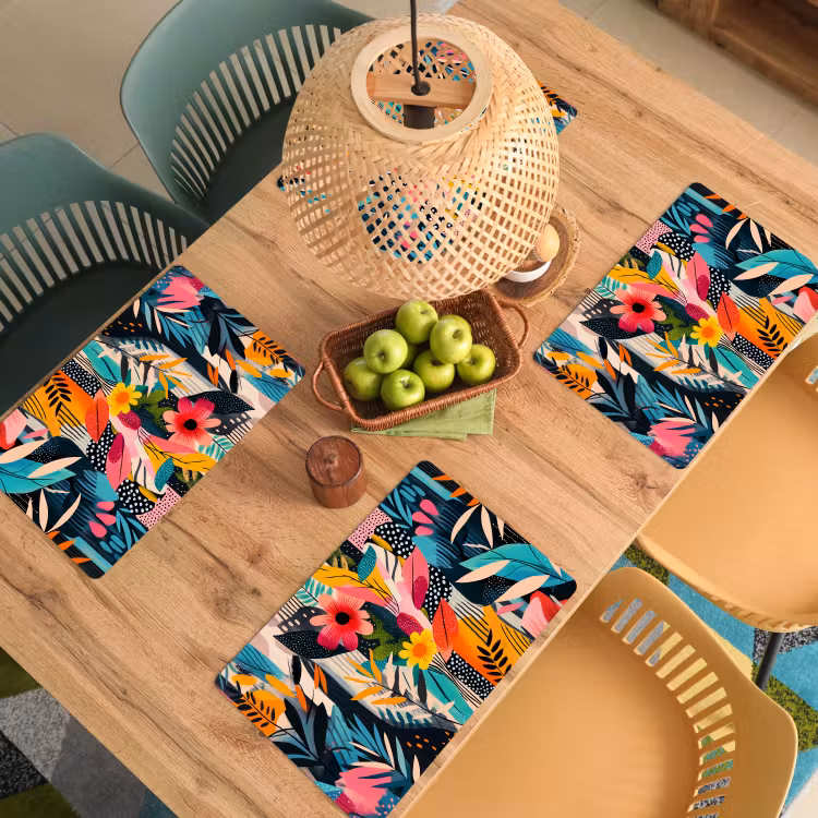 Placemat - 6 stuks - Schilderij - Abstract - Bloemen - Roze — 6