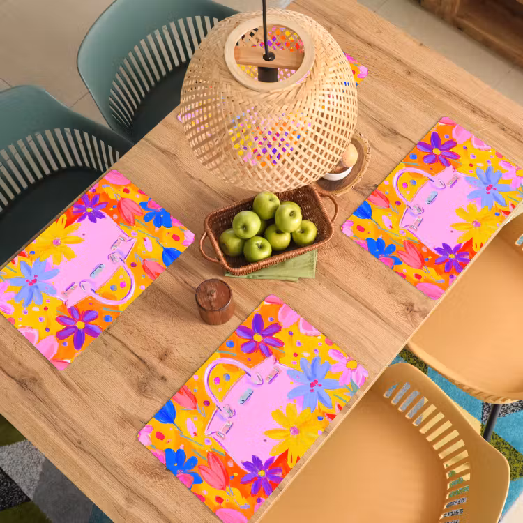 Placemat - 6 stuks - Tas - Roze - Bloemen — 6