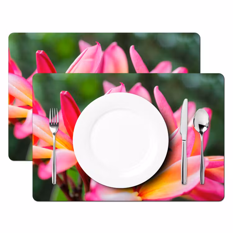 Placemat - 6 stuks - Tropische vogel tussen roze bloem — 2