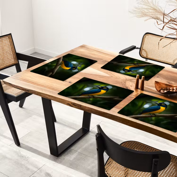 Placemat - 6 stuks - Vogel - Tak - Geel - Bladeren — 5