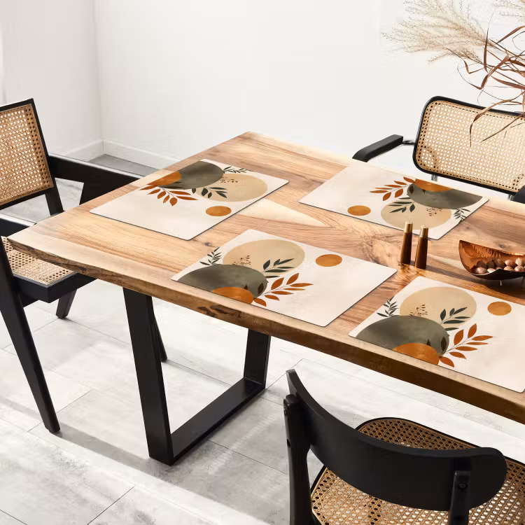 Placemat - 6 stuks - Vormen - Rond - Bladeren - Beige — 5