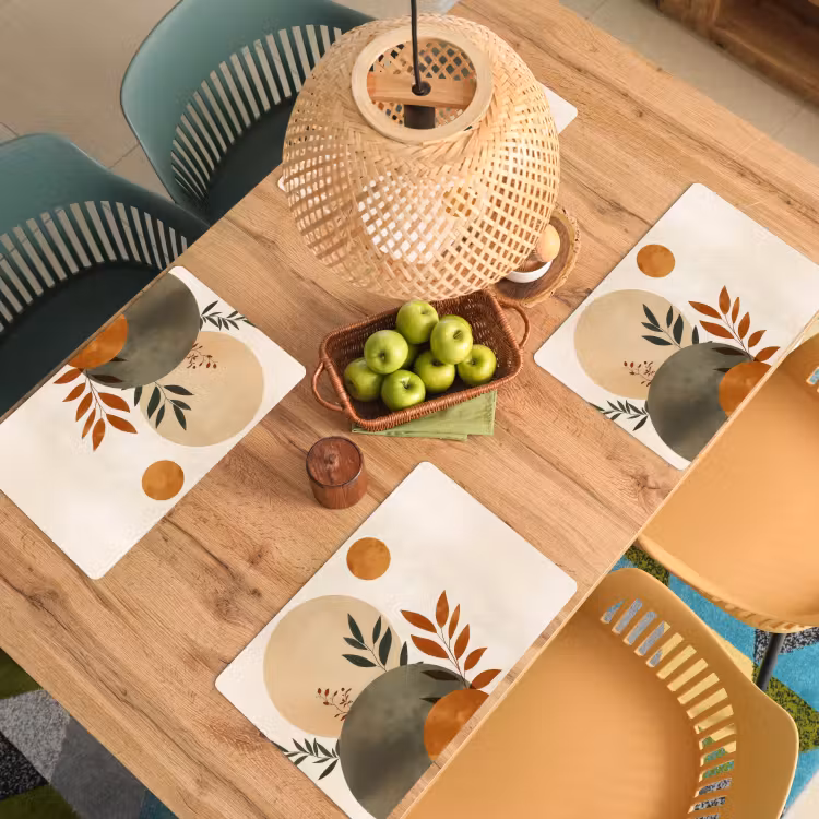Placemat - 6 stuks - Vormen - Rond - Bladeren - Beige — 6
