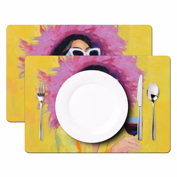 Placemat - 6 stuks - Vrouw - Hoed - Paars - Wijn — 2