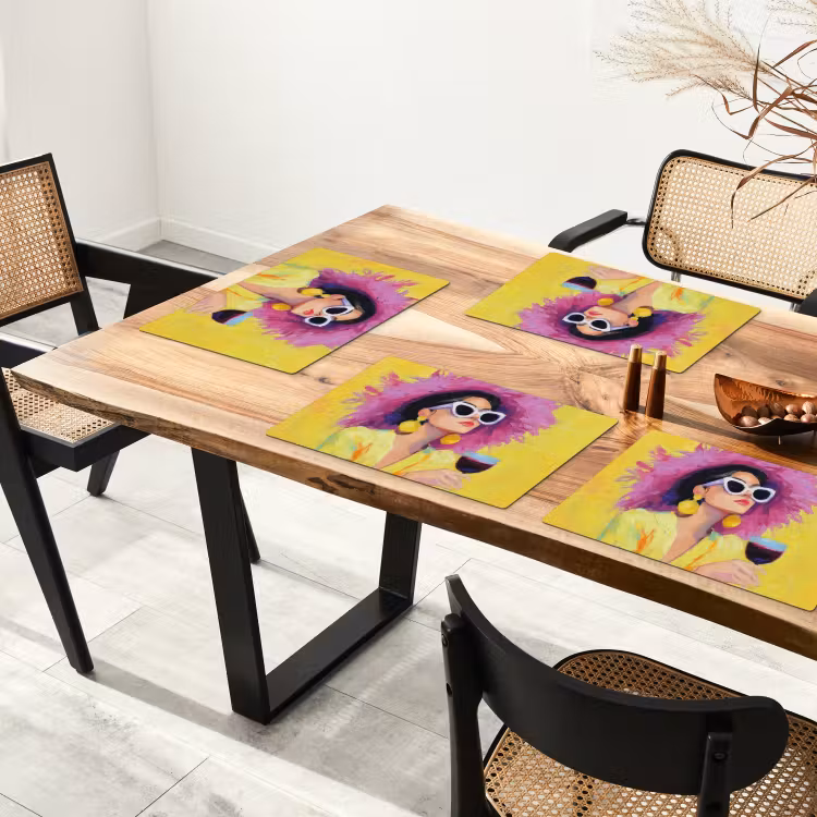 Placemat - 6 stuks - Vrouw - Hoed - Paars - Wijn — 5
