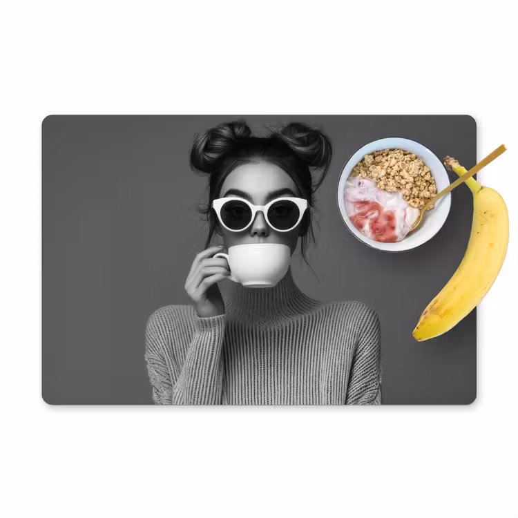Placemat - 6 stuks - Vrouw - Koffie - Zwart - Wit — 1