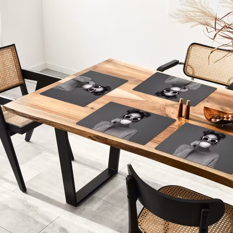 Placemat - 6 stuks - Vrouw - Koffie - Zwart - Wit — 5