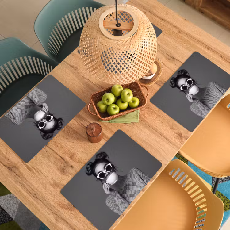 Placemat - 6 stuks - Vrouw - Koffie - Zwart - Wit — 6