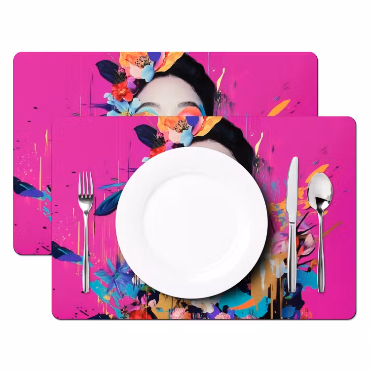 Placemat - 6 stuks - Vrouw - Portret - Abstract - Paars — 2