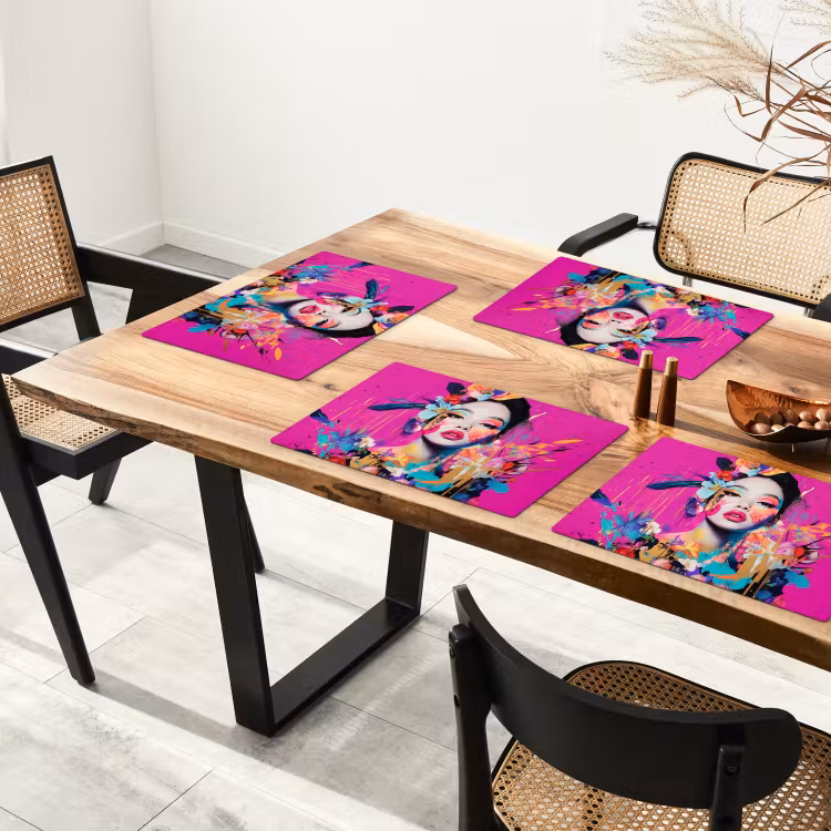 Placemat - 6 stuks - Vrouw - Portret - Abstract - Paars — 5