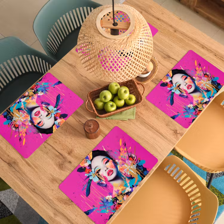Placemat - 6 stuks - Vrouw - Portret - Abstract - Paars — 6