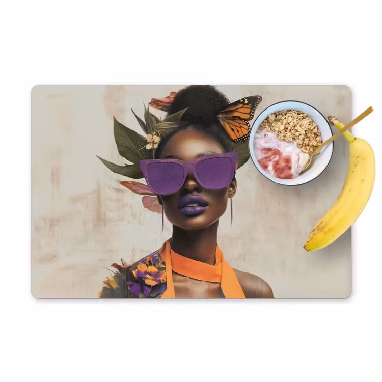 Placemat - 6 stuks - Vrouw - Zonnebril - Vlinder - Bloemen — 1